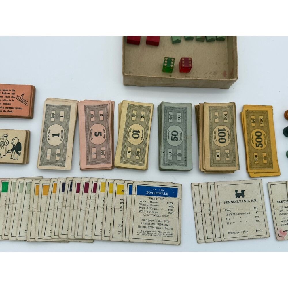 Vintage 1946-51 Parker Brothers Monopoly Game Great shape wood pieces no board - Picture 9 of 12